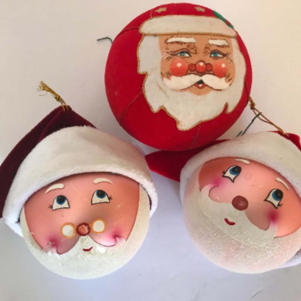 Vintage (3)  Santa Claus Ball Hand painted Ornaments